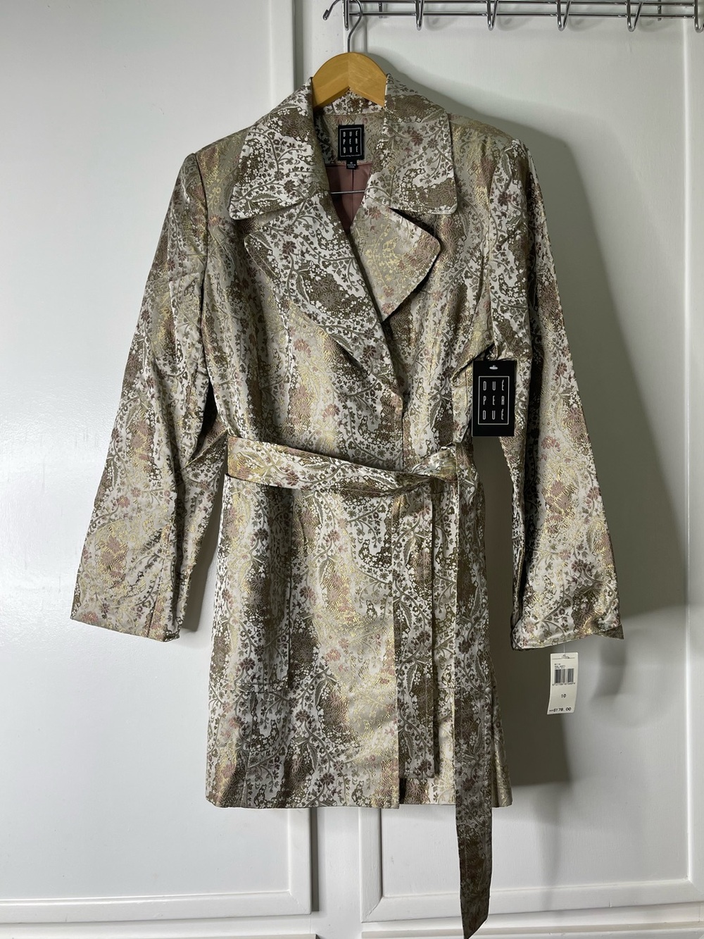 VTG Due Per Due Floral Brocade Belted Trench Sz 10 DSWT